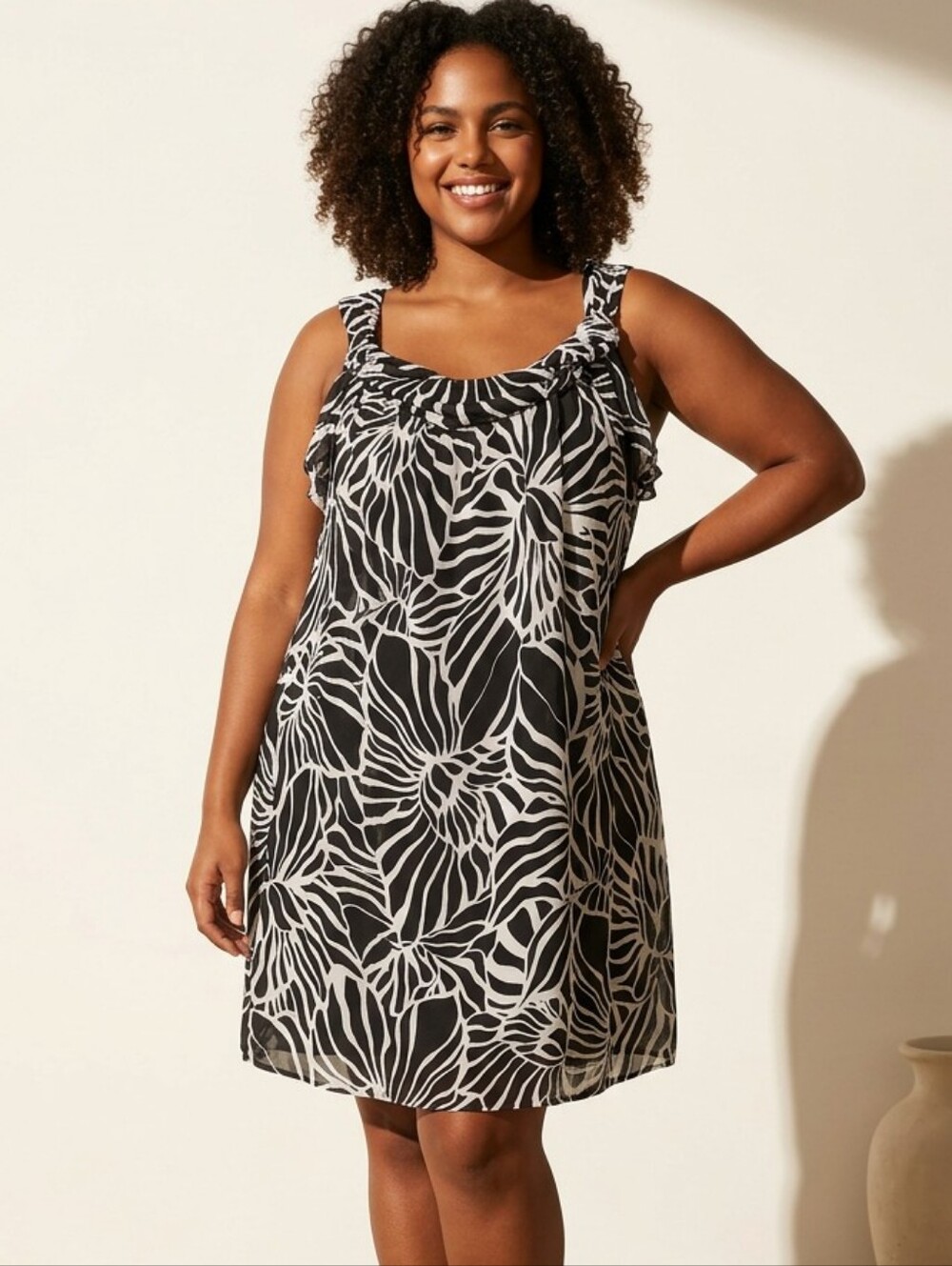 Lane Bryant Black & White Dressy Crepe Chiffon Sleeveless Dress Nice Semi-Formal
